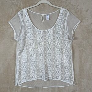 Aerie Pretty Luxuries White Sheer Lace Polka Dot Top Blouse‎ XL
